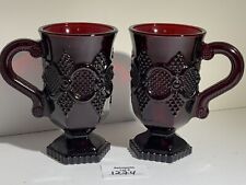 AVON 1876 CAPE COD RUBY RED SET of 5" FOOTED COFFEE CUP MUGS VINTAGE