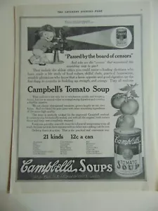 1918 CAMPBELL'S TOMATO SOUP CAMPBELL'S SOUPS 21 tipi 12 centesimi pubblicità stampa d'epoca - Foto 1 di 1