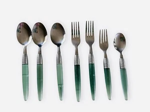Vintage Acrylic Lucite Light Green Handle Stainless Steel Utensils Forks Spoons - Picture 1 of 8
