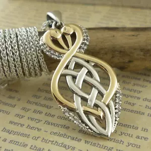 Sterling Silver & 10K Celtic Heron Pendant with White Topaz Keith Jack Boxed - Picture 1 of 7