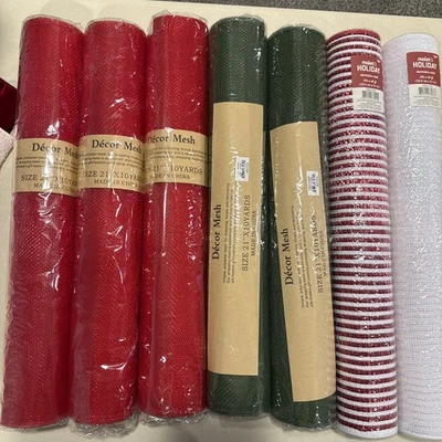 7 Rollos de Malla Deco 5 @ 21" X 10 yardas - 2 @ 21” X 30’ MALLA DECO NAVIDAD Artesanal NUEVO Foto 1 de 4