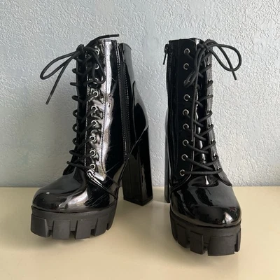 Botas Wild Diva Años 90 Punk Gótico Negro Charol Plataforma Con Cordones Tacón Grueso Talla 8 Foto 1 de 4
