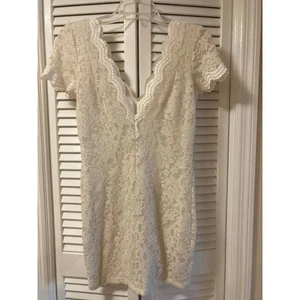 Kimchi kurzes Kleid blau weiß Spitze V-Ausschnitt Gr. L  - Bild 1 von 8