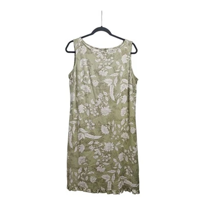 White Stag Dress Medium 8/10 Sleeveless Linen Blend Floral Ruffle Hem Sage Green - Image 1 of 4