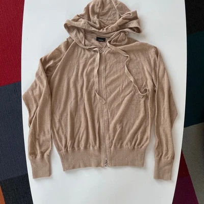 Sudadera Akris Mujer 8 Beige Con Capucha Lino Brillante Hilo Italiano Moteado Cremallera Foto 1 de 4