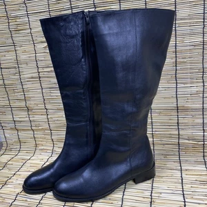 Black Leather Tall Boots Spring Step Womens Size 41 US 9.5-10 Fur Lined - Picture 1 of 8
