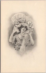 Sombrero muy grande postal vintage de 1900 Pretty Lady/MODA muy grande/glamour - SIN USAR - Imagen 1 de 2