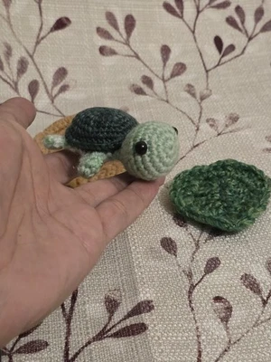 Crochet Miniature Turtle In Basket w/leaf Blanket Baby Turtle Handmade Mini - Image 1 of 4