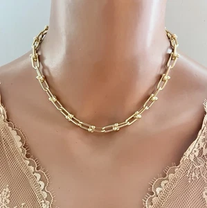 Gold Necklace Chunky Chain Necklace Men Women Gold Necklace Silver Necklace - Picture 1 of 10
