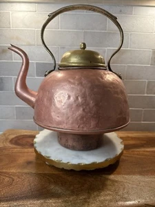 Antique Copper Hearth Water Kettle with Brass Lid and Brass Handle - Picture 1 of 24