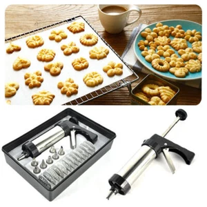22Pcs Biscuit Cookie Press Gun Kit Stainless Steel Icing Cake Decorat Piping Set - Picture 1 of 11