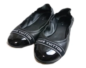 Authentic LOUIS VUITTON flat shoes logo 36 1/2 Leather #3423 - Picture 1 of 12