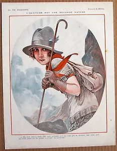 MILLIERE 1925 Vintage French La Vie Parisienne Print CHIC MOUNTAIN CLIMBING GIRL - Picture 1 of 1