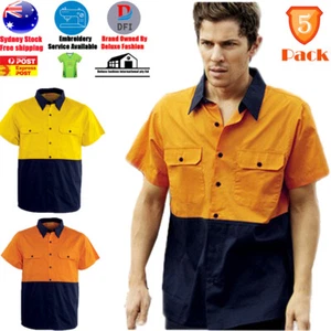 5 Pack Short Sleeve Cotton Twill Shirt Utility Pockets Additional Pen Pocket - Picture 1 of 3