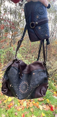 BRIGHTON MONTREAL MONTANA FLOWERS MG Borsa a mano in pelle 2 toni + portafoglio NO COPIA! - Immagine 1 di 4