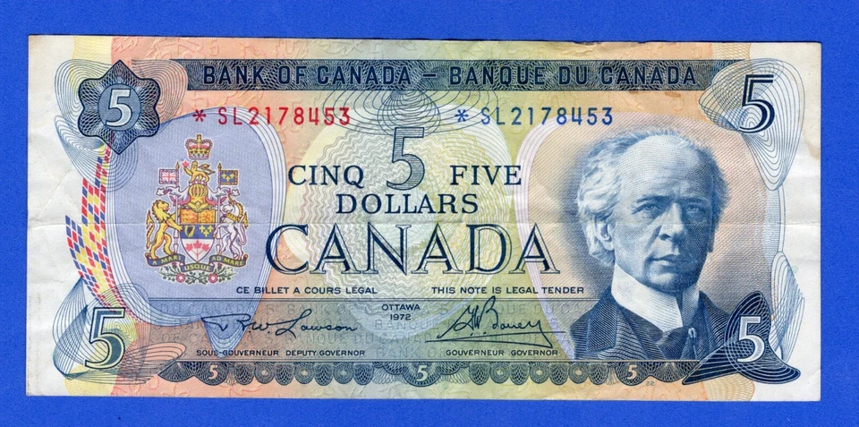 Canada  $5 1972 BC-48bA / P-87b Circulated Replacement /Asterisk Note *SL2178453 - Image 1 of 4