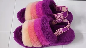 UGG Fluff Yeah Sandal Slipper Sz US 6 Faux Fur Furry Slingback Multi Color NEW - Picture 1 of 11