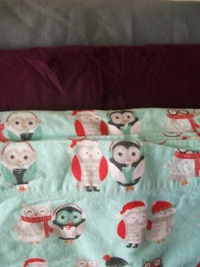 Fleece Sheet Blanket Fabric Lot Owl Print Purple Gray Red White Black Blue Green - Picture 1 of 4