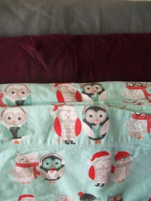 Fleece Sheet Blanket Fabric Lot Owl Print Purple Gray Red White Black Blue Green - Image 1 of 4