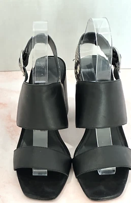 Banana Republic Negro Serpiente y Estampado Cuero Talla 7M Negro Puntera Abierta Tacones Bloque Foto 1 de 4