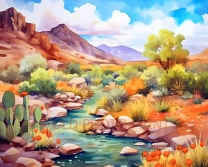 Impresión artística de primavera lluvia desierto de Sonora flor cactus montañas Arizona 8X10 - Imagen 1 de 2