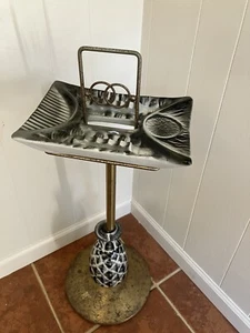 Mid Century Modern Brass Ceramic Ashtray Smokers Stand Unique Design 29 Inch TL - Picture 1 of 10