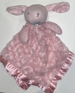 Blankets and & Beyond Pink Bunny Baby Blanket Swirls Satin Lined Security Lovey - Picture 1 of 4