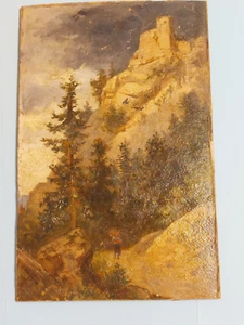 Gemälde Studie Ölbild  Sammlernachlass : Burgruine in den Bergen Öl Malkarton - Bild 1 von 8