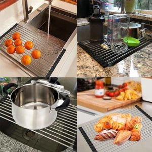 US 1-2 Pc Dish Drying Rack Large Drainers Multipurpose Foldable Kitchen Sink Mat - Picture 1 of 19