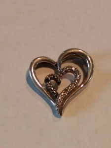 Sterling Silver HEART 925 Pendant Accent diamonds #2 - Picture 1 of 5