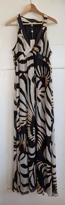 Maxi Vestido Roberto Cavalli For Target Talla 14 NUEVO Marrón Estampado Animal Cuello en V Foto 1 de 4