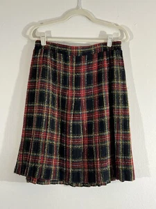 VTG Carole Little Wool Blend Skirt Size 12 Knit Pleated Red Plaid Pull On - Picture 1 of 8