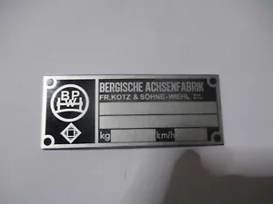 BPW Nameplate Sign Drawbar Aspen Trailer s82 Bergische Axles BJ - Picture 1 of 1