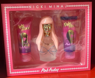 NICKI MINAJ 粉色星期五 3 件套 3.4 盎司淡香水喷雾+乳液+沐浴露全新带盒 — 第 1/2 张图片