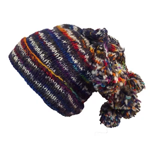 Super Cosy Blue Rainbow Fleece Lined Woollen Hat with 7 Dangly Bobbles, Unique! - Picture 1 of 2