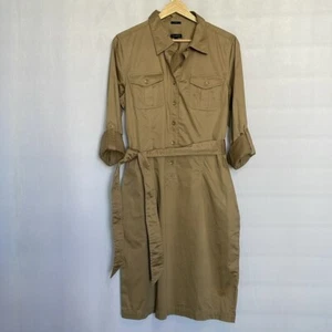 Talbots Poplin Utility Shirtdress Size 12 Tan Button Front Pockets Casual EUC - Picture 1 of 11