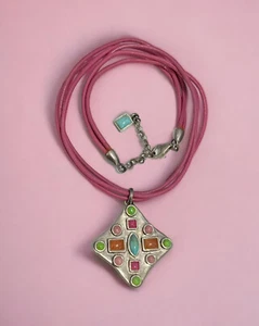 Barse Sterling Silver 925 Necklace Turquoise Amber Pink Green Stone Pendant F128 - Picture 1 of 6