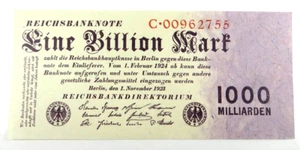 BEAUTIFUL RARE HI GRADE 1923 GERMAN CENTRAL BANK TRILLION MARK NOTE Eine Billion - Picture 1 of 1