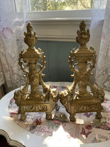 Vintage Pair of French Bronze Chenets Andirons Fire Dogs Cover