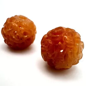 Vintage handgeschnitzte orange Jade? Hohlkugel Perle 14 mm - Bild 1 von 5