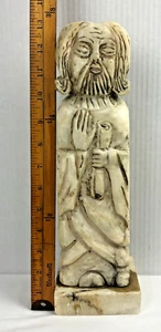 Alabaster Hand Carved Medieval Saint Monk Wise Man Italian Sculpture 13" SIGNED - Picture 1 of 11