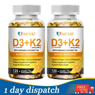 2 Botellas Vitamina K2 (MK7) D3 5000 UI Suplemento, Cápsulas BioPerine, Inmune Foto 1 de 4