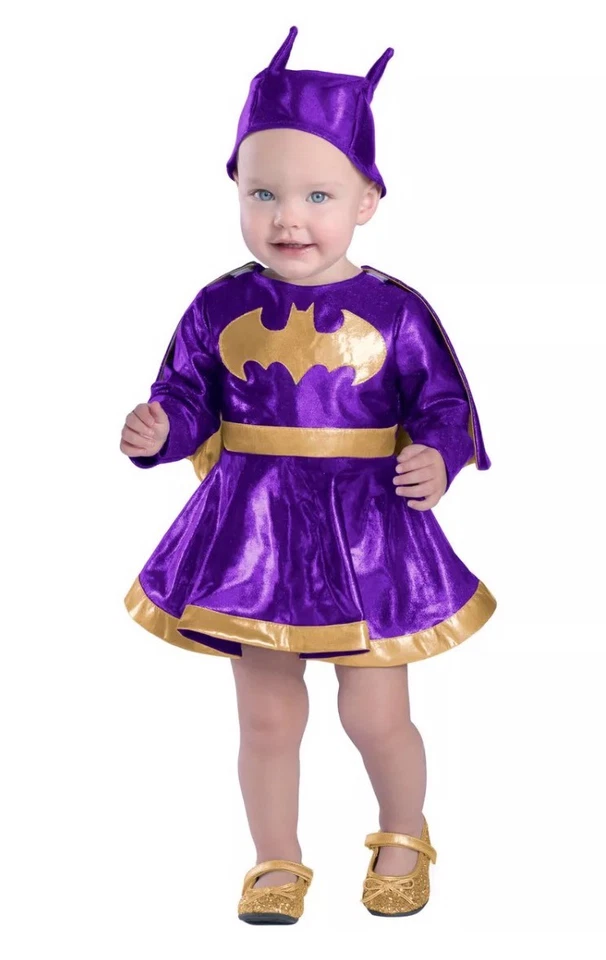DC Comics Baby Girl Batgirl платье/шляпа подгузник чехол фиолетовый/золотой 0-6 месяцев - Изображение 1 из 3