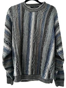 Vintage Protege Sweater Men’s Large 3D Knit Coogi Style Crosby Grandpa Blue - Picture 1 of 5