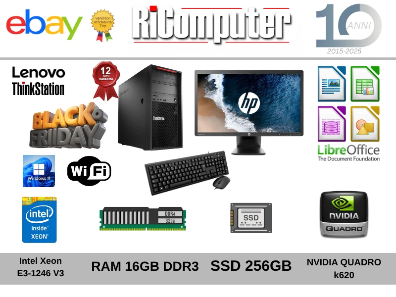 Promo Potenza Lenovo P300 Xeon Ram 16GB RAM SSD Nvidia Quadro Monitor 23 - Immagine 1 di 1