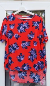 Auffälliges tieforangefarbenes und blaues geblümtes Damentop, Größe 10 🧡🩵💜 - Bild 1 von 4