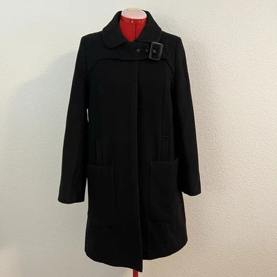 Jaqueta See By Chloe Black Pea Coat manga longa inverno outono tamanho 6 - Imagem 1 de 4