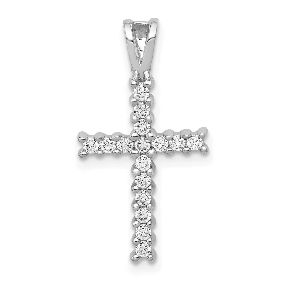 14k White Gold 1/6 or 1/4 Ctw Diamond Latin Cross Pendant Foto 1 de 1