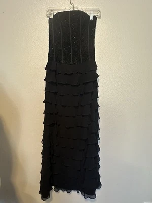 NWT VTG Lillie Rubin 2 Maxi Dress Black Silk Chiffon Corset Beaded Evening Gown - Image 1 of 4