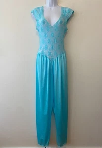 Mono pijama vintage de una pieza azul camafeo para dama talla mediana ropa de salón - Imagen 1 de 9